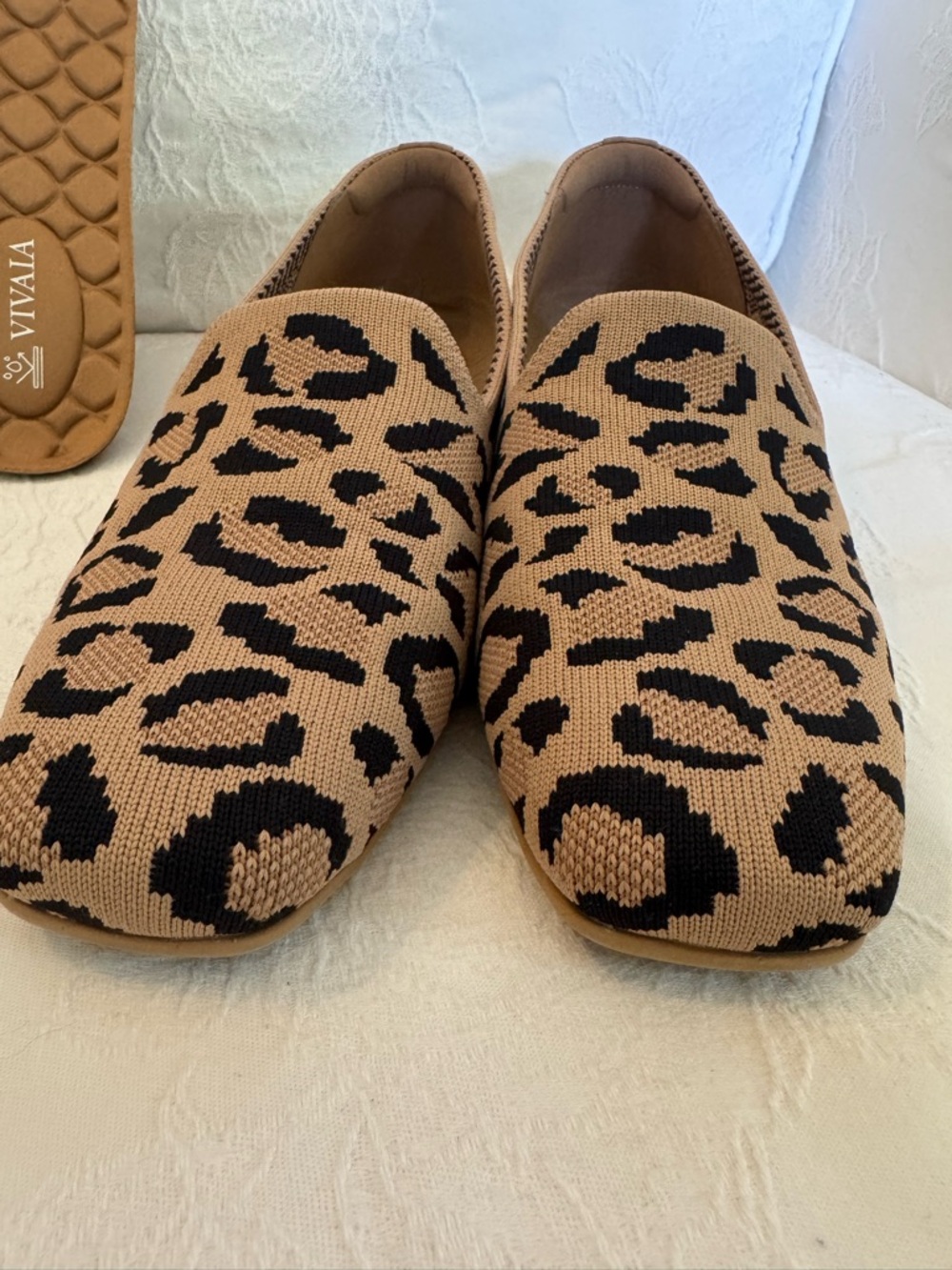 Vivaia Women's Leopard Knit Slip-Ons in Tan and Black
